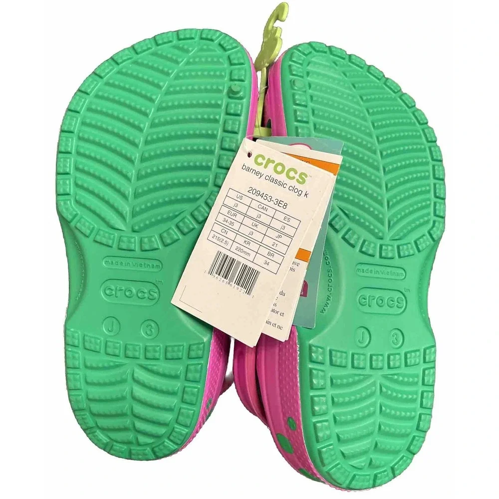 Barney Crocs Classic Clogs Barney Jr Shoes Sz J3 Limited Edition Purple Dinosaur